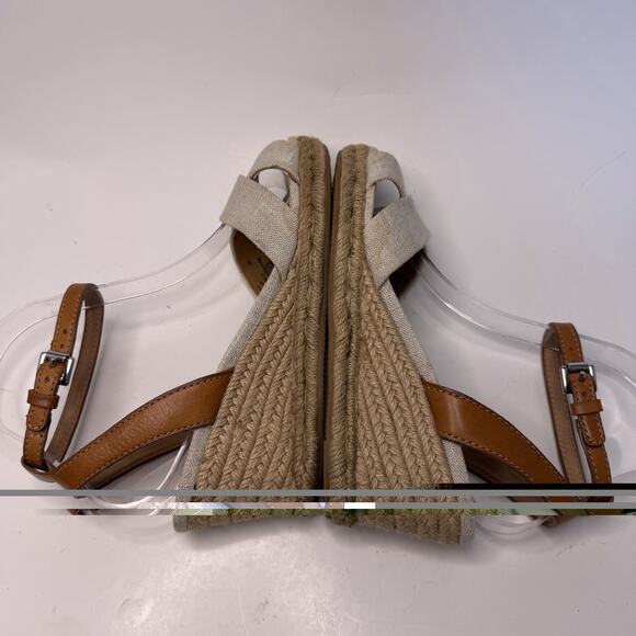 Coach Henley Beige Brown Ankle Strap Wedge Espadrille Sandals Womans 7 B Preppy - Picture 14 of 15